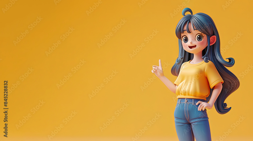 3D female character pointing something, with empty space for text, best for ads promotion. 3D female character pointing something, with empty space for text, best for ads promotion.