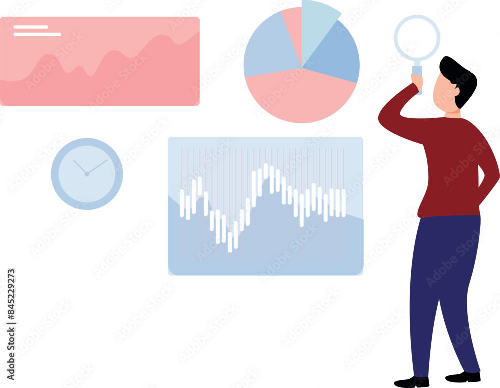 The boy is looking for a business chart. The boy is looking for a business chart.
