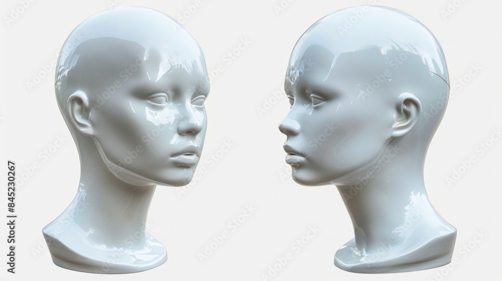 Head. Blank White Female Mannequin Head - Side and Front View Head. Blank White Female Mannequin Head - Side and Front View