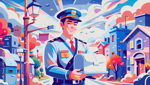 Cheerful Mailman Delivering Letters in Vibrant Cartoon Town
