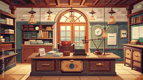 Vintage Study Room Interior with Classic Furniture and Decor