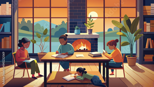 Cozy Family Time by the Fireplace in a Scenic Mountain Cabin