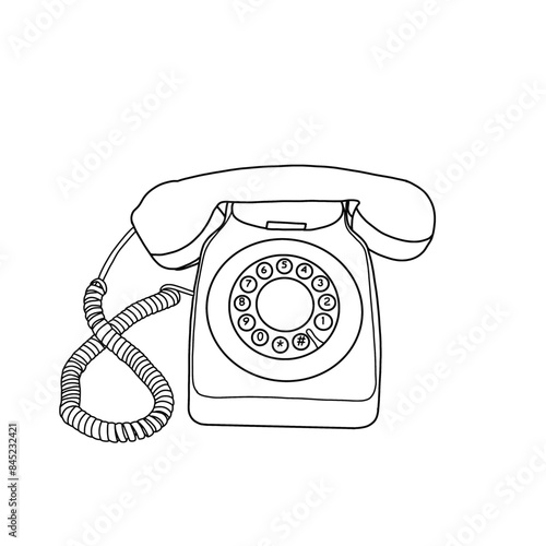 Hand-drawn retro rotary phone. Vector illustration sketch of vintage rotary telephone template isolated on a white background