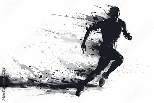 Black and white image of an athlete, simple silhouette on a white background. Olympic champion in running
