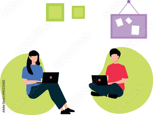 A boy and a girl are working on their laptop.