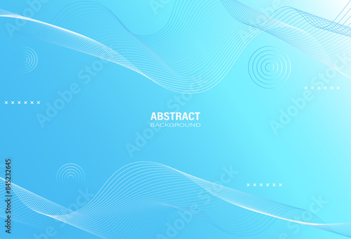 The abstract background of the wave line and curve has soft movement, and the design elements are decorated with circle lines on a light blue gradient background. Vector illustration.