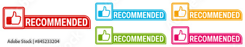 set recommended icon sign. label with thumb up icon quality approved  vector illustration