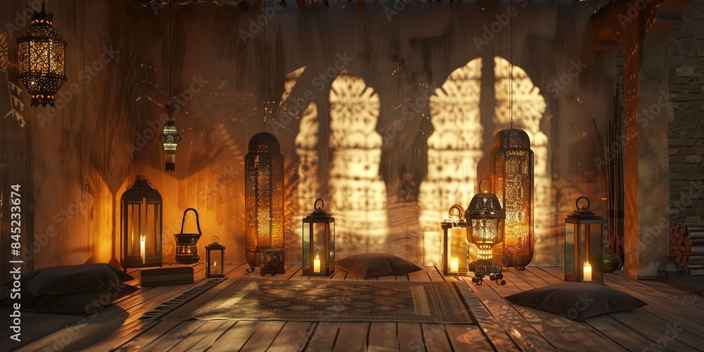 Obraz premium Vibrant Interior Moroccan Lanterns Eid Celebration