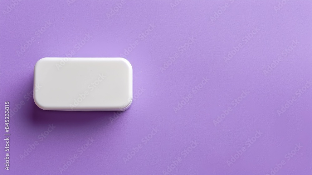 White plastic pill box on purple paper with space for text White plastic pill box on purple paper with space for text
