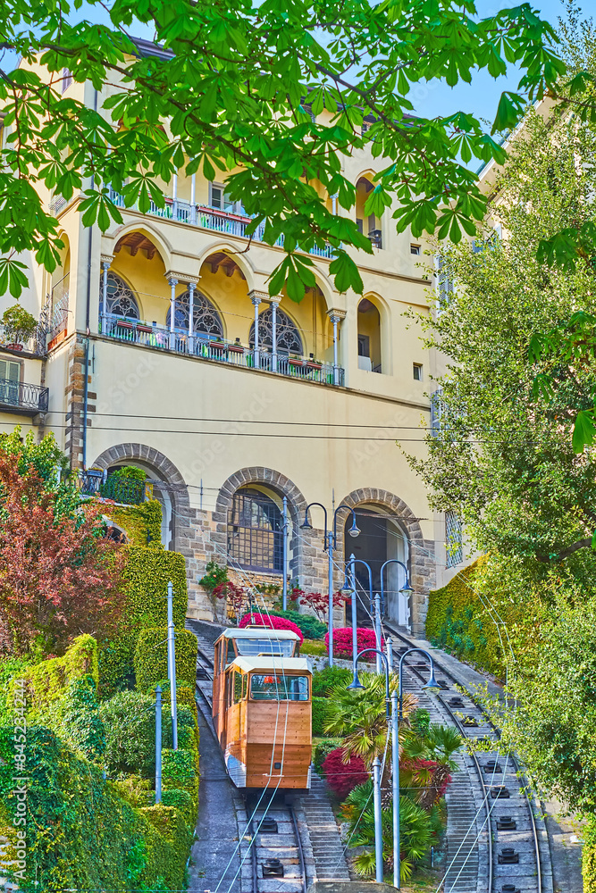 Vintage funicular of Bergamo Alta, Italy