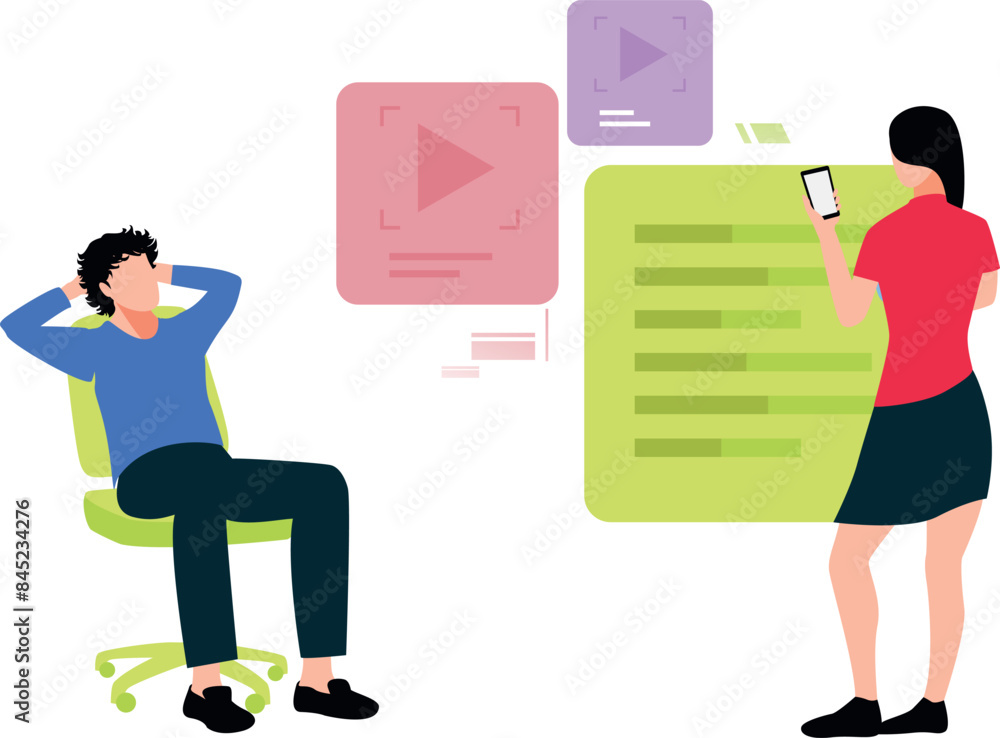 Fototapeta premium Girl discussing documents with boy.