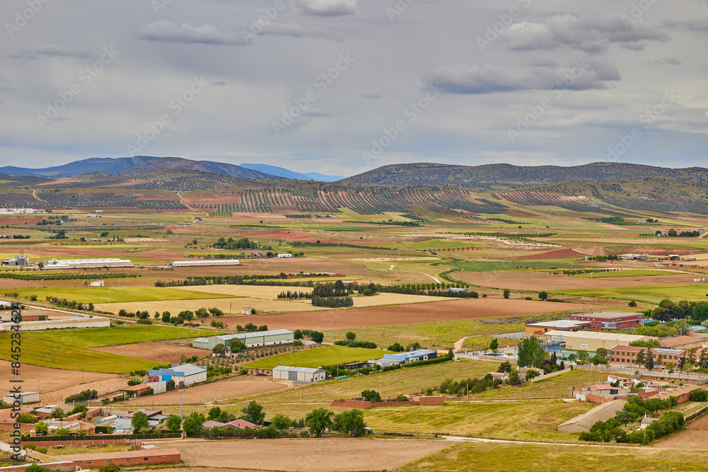 Fototapeta premium Aerial view of farms and agricultural fields