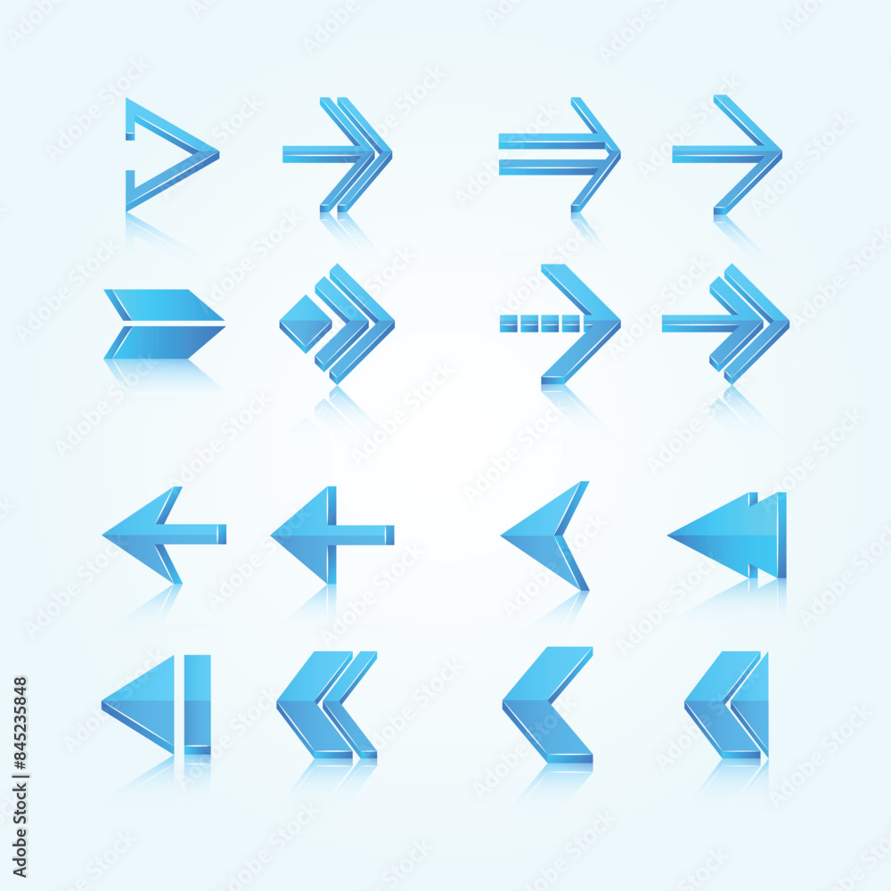 Blue arrows symbols pictograms icons, set isolated vector illustration Blue arrows symbols pictograms icons, set isolated vector illustration