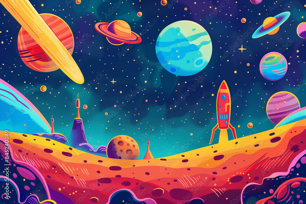 Graphic design of travel in outer space in the future Graphic design of travel in outer space in the future