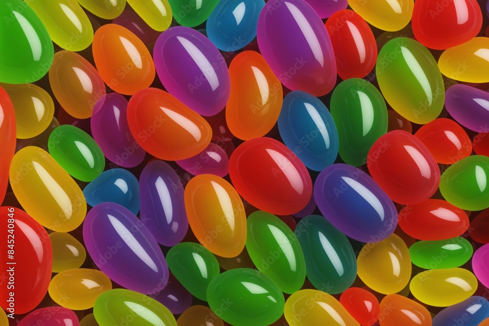 A kaleidoscope of jelly beans spilled on a glossy chartreuse background A kaleidoscope of jelly beans spilled on a glossy chartreuse background