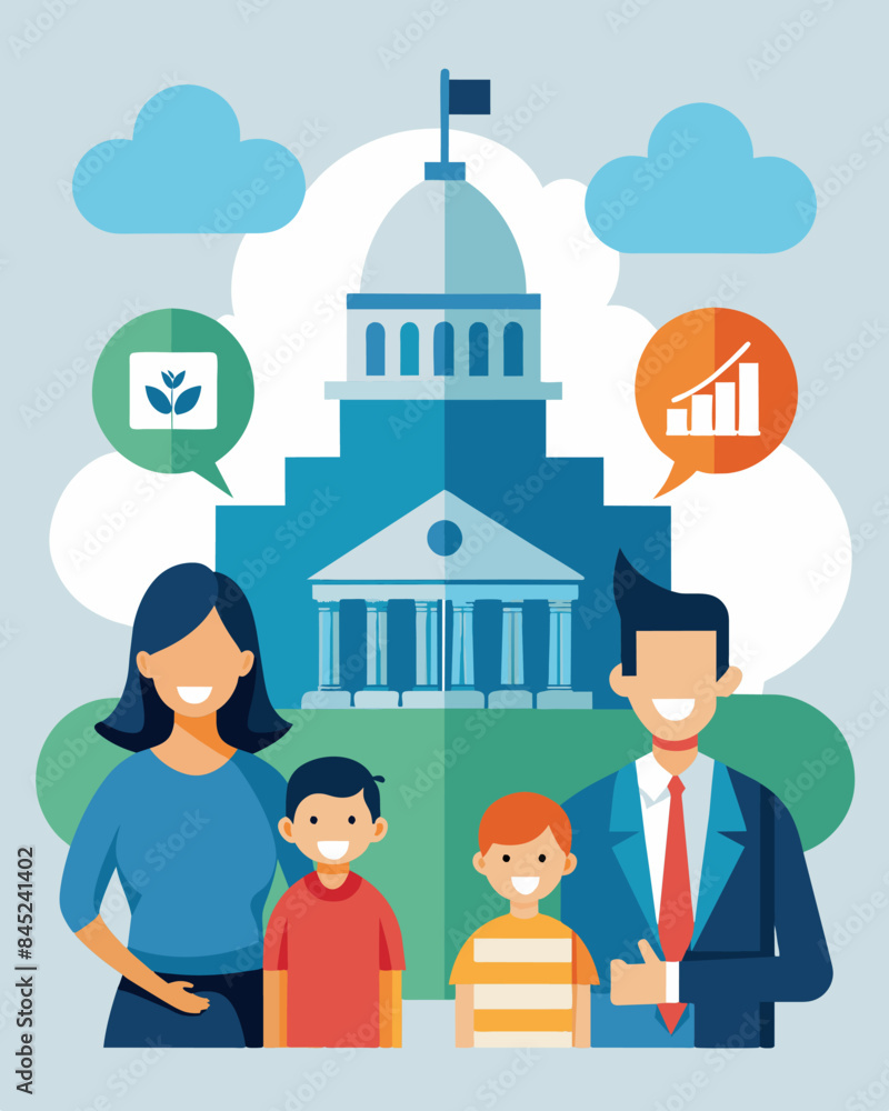 In order to assist struggling families the government increased funding for social welfare programs and expanded eligibility criteria during the economic crisis.. Vector illustration In order to assist struggling families the government increased funding for social welfare programs and expanded eligibility criteria during the economic crisis.. Vector illustration