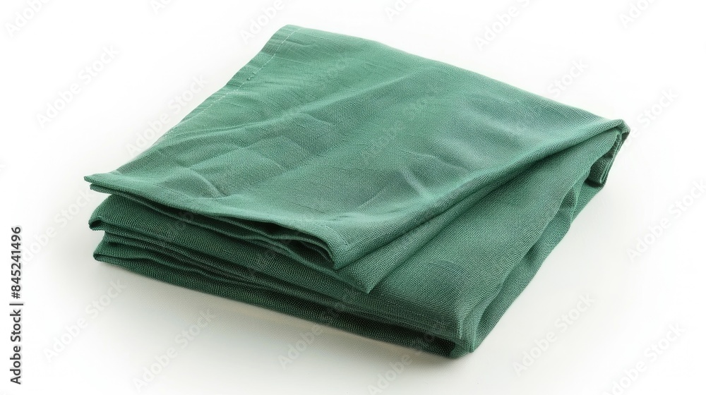 Green cotton napkin folded on a white background