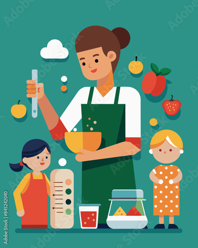 An individual carefully measuring ingredients and following a family recipe passed down through generations.. Vector illustration