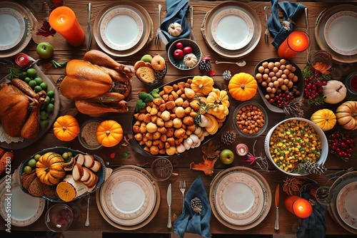 Thanksgiving Day and celebration traditional dinner setting. Generative AI technology, Generative AI