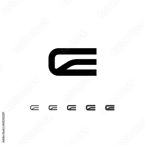 Technical wide font, digital cyber alphabet, set of five different thicknesses of the trendy modern letter set E (light, thin, regular, medium, bold, thick), vector illustration 10EPS