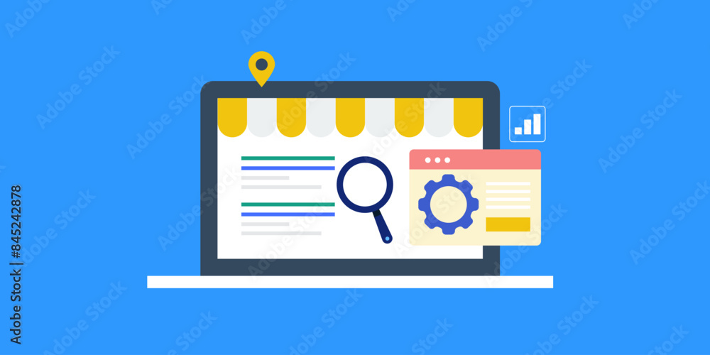 Local Business SEO optimization search ranking internet marketing web analytics concept, vector illustration. Local Business SEO optimization search ranking internet marketing web analytics concept, vector illustration.