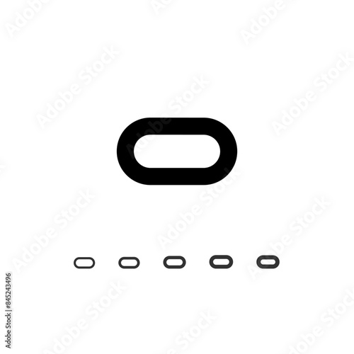 Technical wide font, digital cyber alphabet, set of five different thicknesses of the trendy modern letter set O (light, thin, regular, medium, bold, thick), vector illustration 10EPS