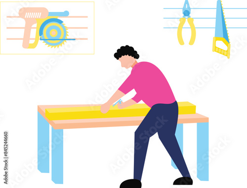 The carpenter is working.