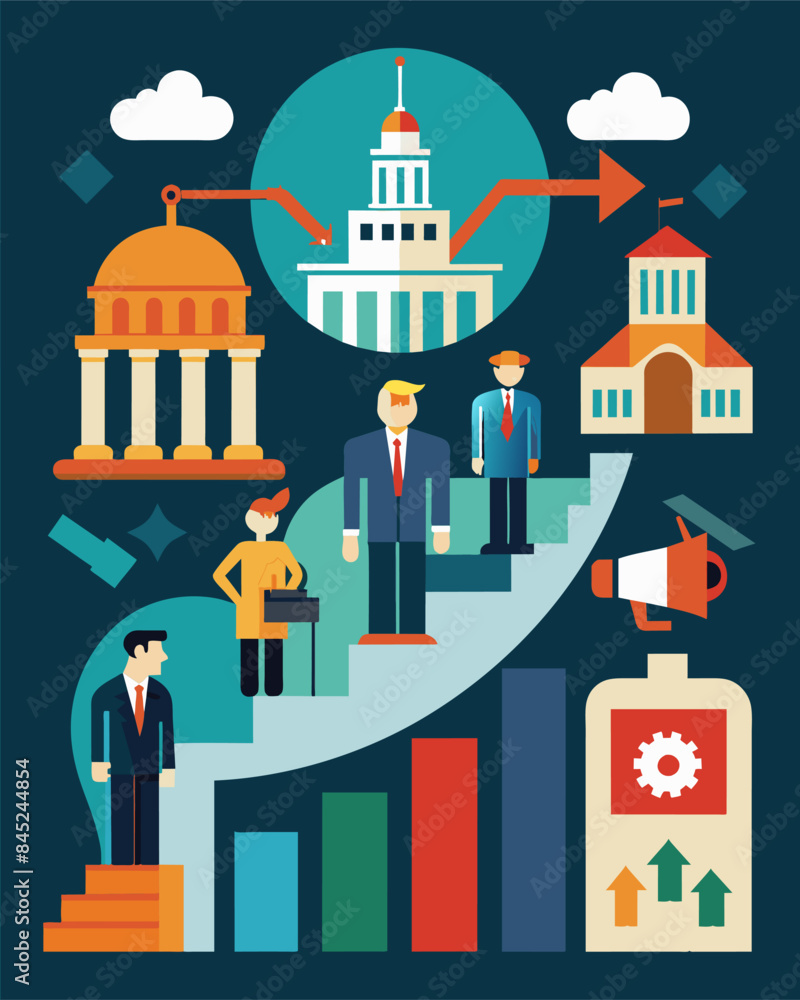 The government launched a job creation program in key industries to help combat rising unemployment rates during the economic crisis.. Vector illustration The government launched a job creation program in key industries to help combat rising unemployment rates during the economic crisis.. Vector illustration