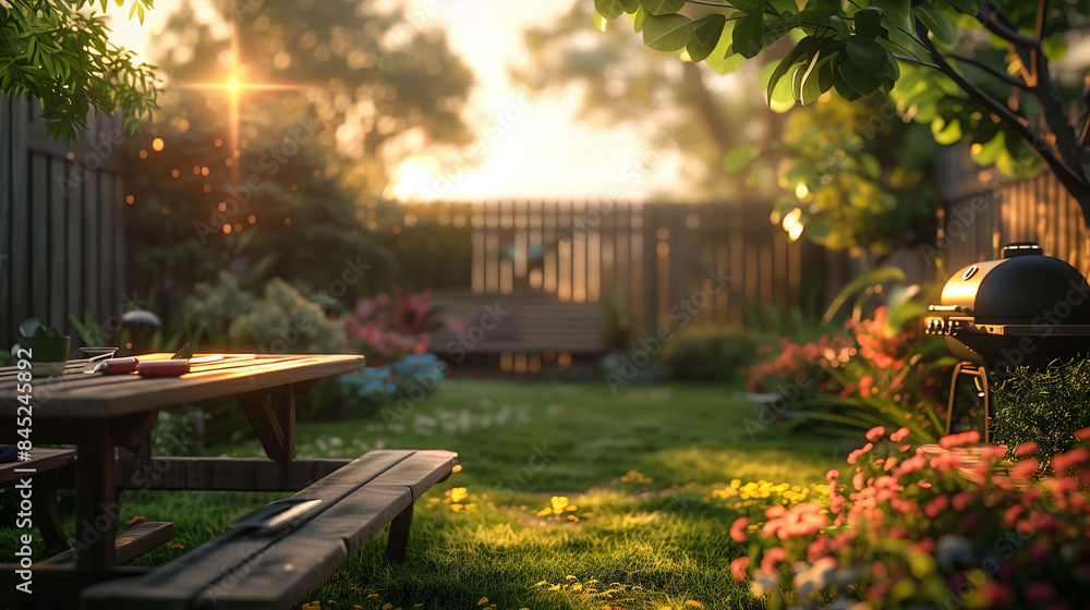 Naklejka premium Backyard garden is the ideal spot for a leisurely summer BBQ
