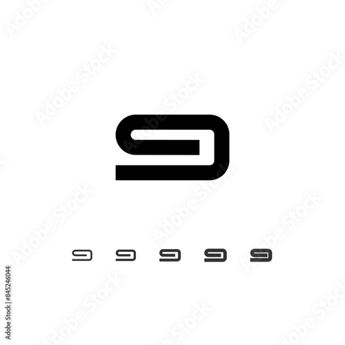 Technical wide mathematical sign, digital cyber alphabet, set of five different thicknesses of the trendy modern number set 9 (light, thin, regular, medium, bold, thick), vector illustration 10EPS