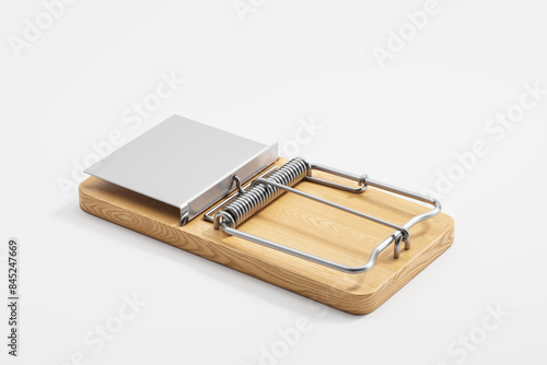 Bilde på lerret Wooden and metal mousetrap isolated over white background