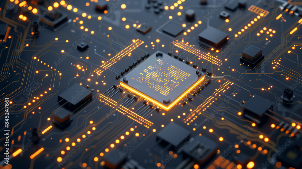 A computer chip that shines brightly, highlighting its details and precise workmanship. Futuristic appearance, highlighting its key role in advanced electronic and computer systems. A computer chip that shines brightly, highlighting its details and precise workmanship. Futuristic appearance, highlighting its key role in advanced electronic and computer systems.