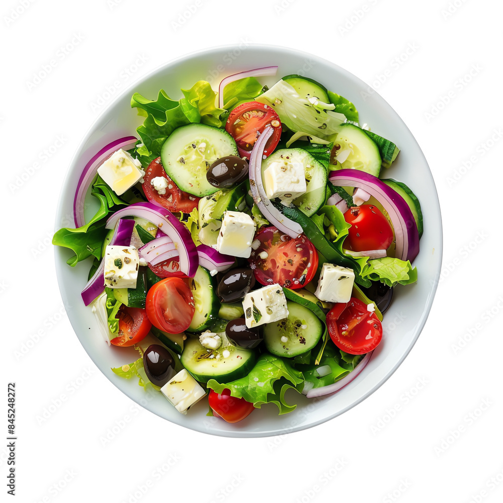A colorful Greek salad with fresh vegetables, feta cheese, and olives in a white bowl, perfect for a healthy and refreshing meal. A colorful Greek salad with fresh vegetables, feta cheese, and olives in a white bowl, perfect for a healthy and refreshing meal.
