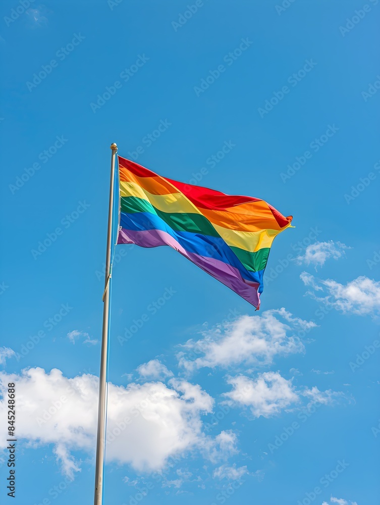 rainbow flag waving on the blue sky rainbow flag waving on the blue sky
