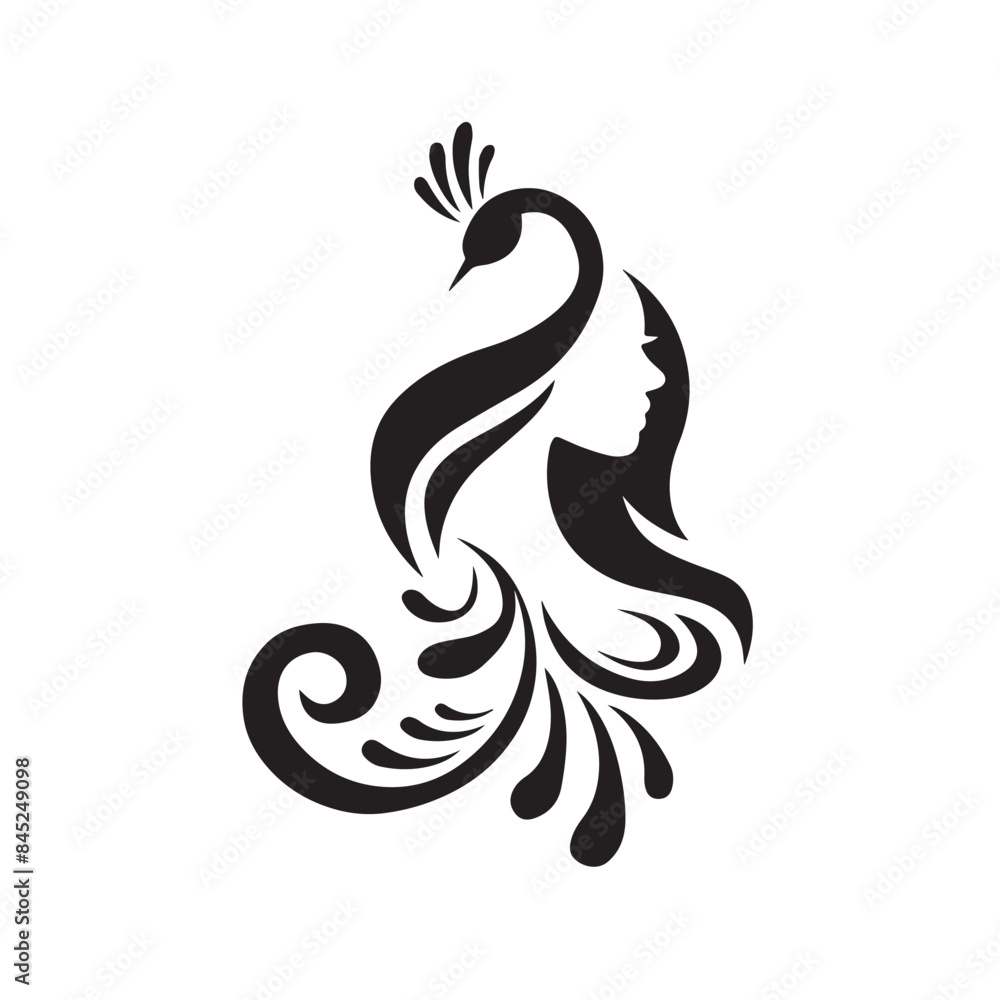 silhouette of a woman with a Peacock Bird Artwork. silhouette of a woman with a Peacock Bird Artwork.