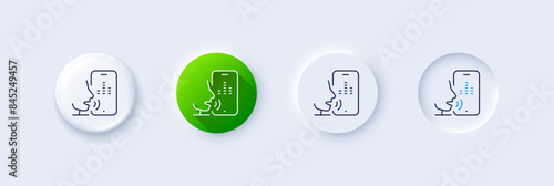 Voicemail line icon. Neumorphic, Green gradient, 3d pin buttons. Record phone voice sign. Cellphone mic symbol. Line icons. Neumorphic buttons with outline signs. Vector