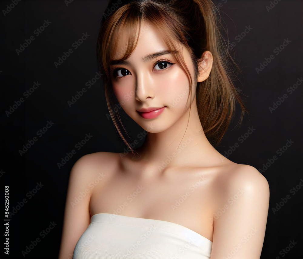 白いチューブトップの美女