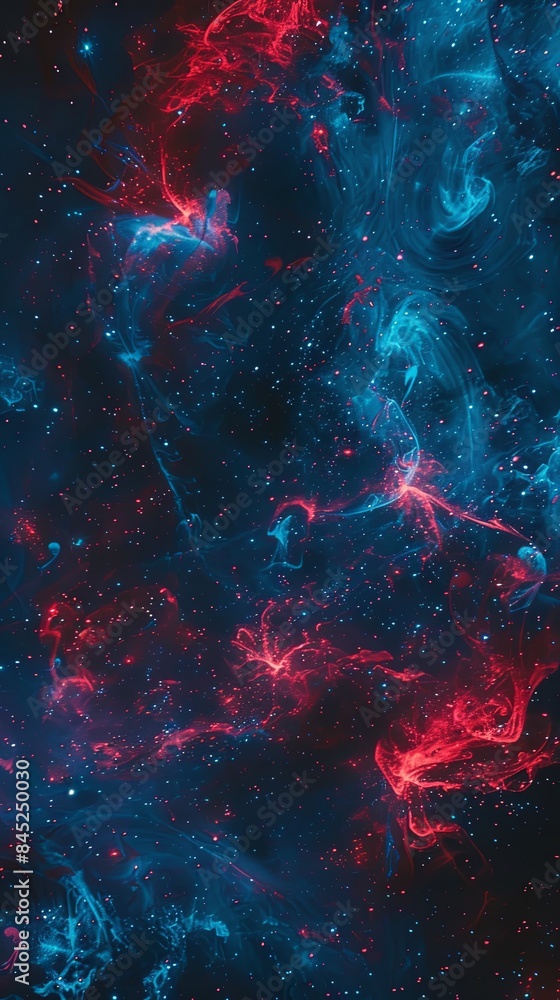 Fototapeta premium Explosive Red and Blue Fireworks Display Night Sky
