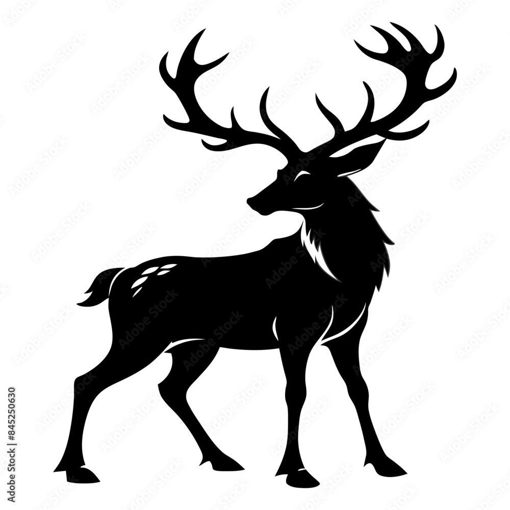 Fototapeta premium Deer silhouette black and white vector illustration5