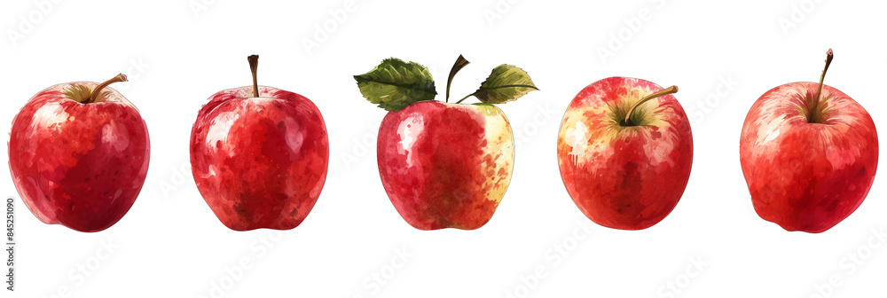 set of fresh apples isolated on transparent background, apple cut out set of fresh apples isolated on transparent background, apple cut out