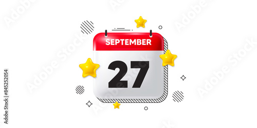 Calendar date of September 3d icon. 27th day of the month icon. Event schedule date. Meeting appointment time. 27th day of September. Calendar month date banner. Day or Monthly page. Vector