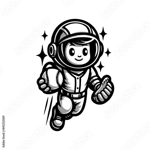 Cute Astronaut Playing baseball Cartoon Vector Icon Illustration