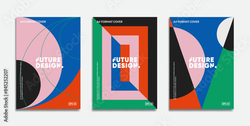Cool trendy covers design. Colorful modernism. Minimal geometric shapes composition. Futuristic patterns. Eps10 layered vector.