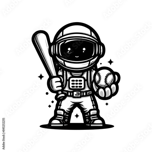 Cute Astronaut Playing baseball Cartoon Vector Icon Illustration