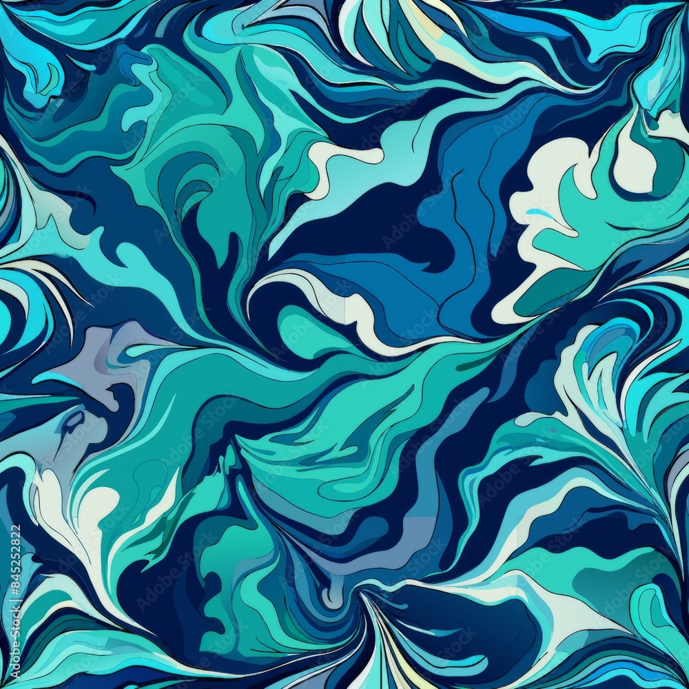 Seamless pattern of oceanic liquid marble with deep blues and seafoam greens, Generative AI Seamless pattern of oceanic liquid marble with deep blues and seafoam greens, Generative AI
