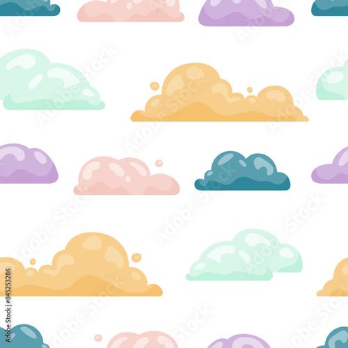 Cumulus cloud cartoon. Seamless pattern. Sky air symbol. Vector drawing. Design ornaments.