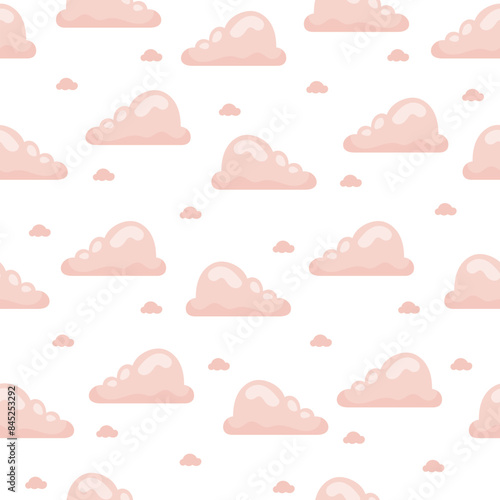 Cumulus cloud cartoon. Seamless pattern. Sky air symbol. Vector drawing. Design ornaments.