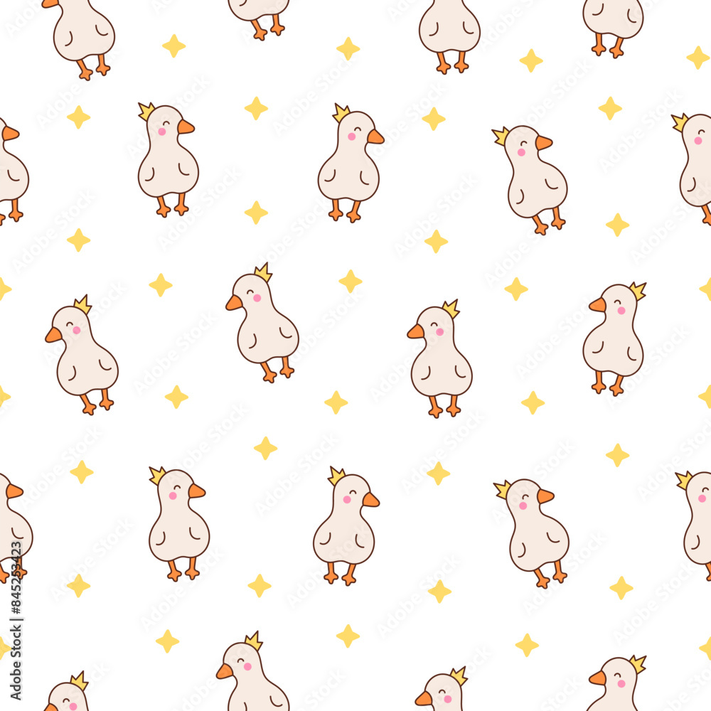 Cute kawaii goose. Seamless pattern. Cartoon funny duck characters. Hand drawn style. Vector drawing. Design ornaments. Cute kawaii goose. Seamless pattern. Cartoon funny duck characters. Hand drawn style. Vector drawing. Design ornaments.