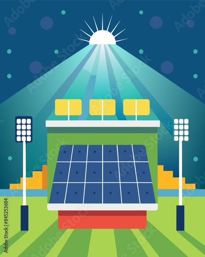 Utilizing clean solar energy the stadium lights were able to shine brightly for the entire game without a single watt of electricity from nonrenewable sources.. Vector illustration
