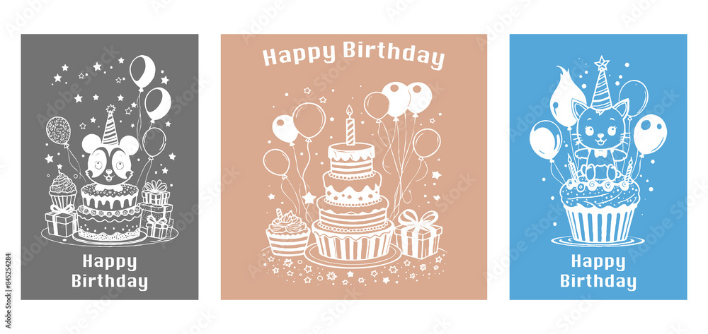 Set of 3 Happy birthday card design. Generated by Ai